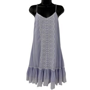 Joie Eyelet Embroider Spaghetti Strap Ruffle Hem Dress Periwinkle/White | Small